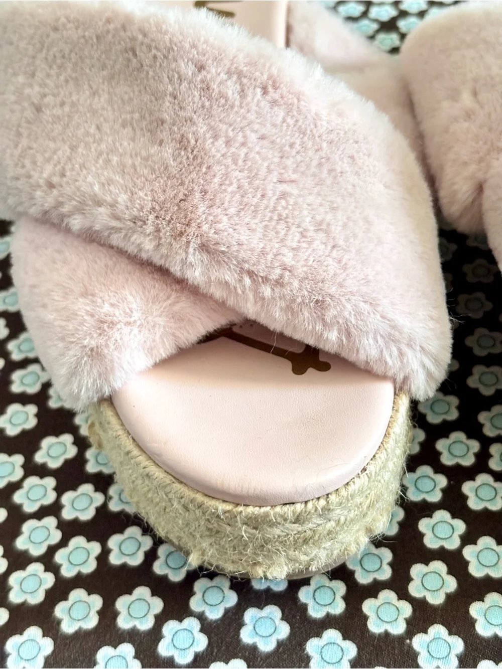 Sam Edelman Zia Pink Faux Fur Platform Espadrille Sandals SIZE 8